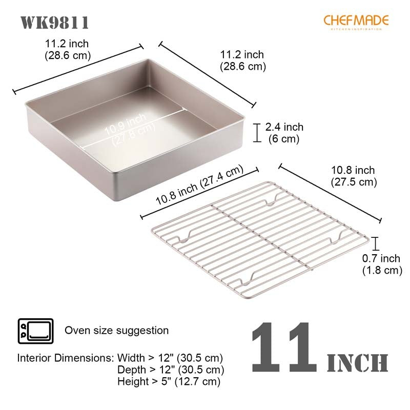 11" Non-stick Deep Square Cake Pan With Rack