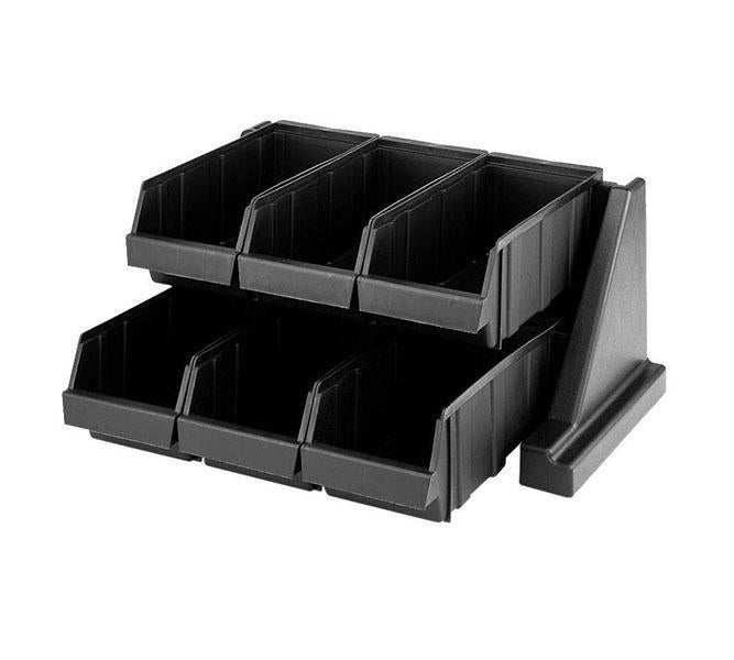 Cambro Black Versa Self Serve Condiment Bin Stand Set with 2-Tier Stand 6RS6110